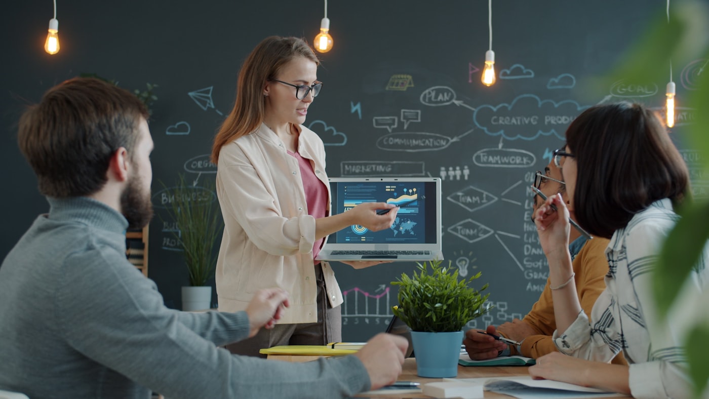 Executive presenting analytics